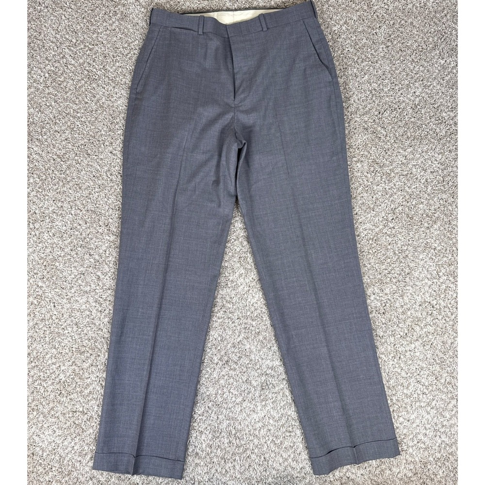 Vintage Polo Ralph Lauren Trousers Mens 34 Grey 100% Wool Pleated Cuffed Pants